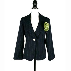 NWT Coldwater Creek navy pinstripe blazer w flower pin!